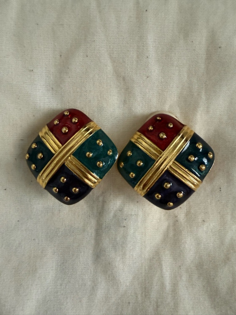 Multicolor Enamel & Gold-Tone Statement Clip Earrings
